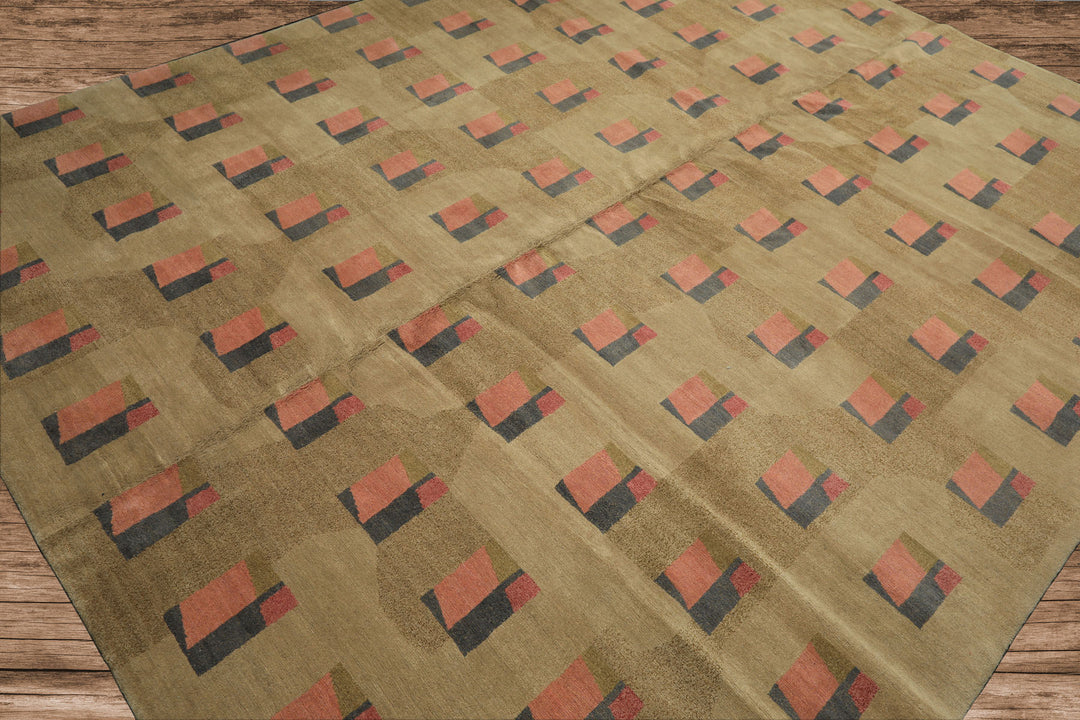 8x10 Moss, Blush, Gray Color Hand Knotted Tibetan Wool & Silk Modern & Contemporary Oriental Rug