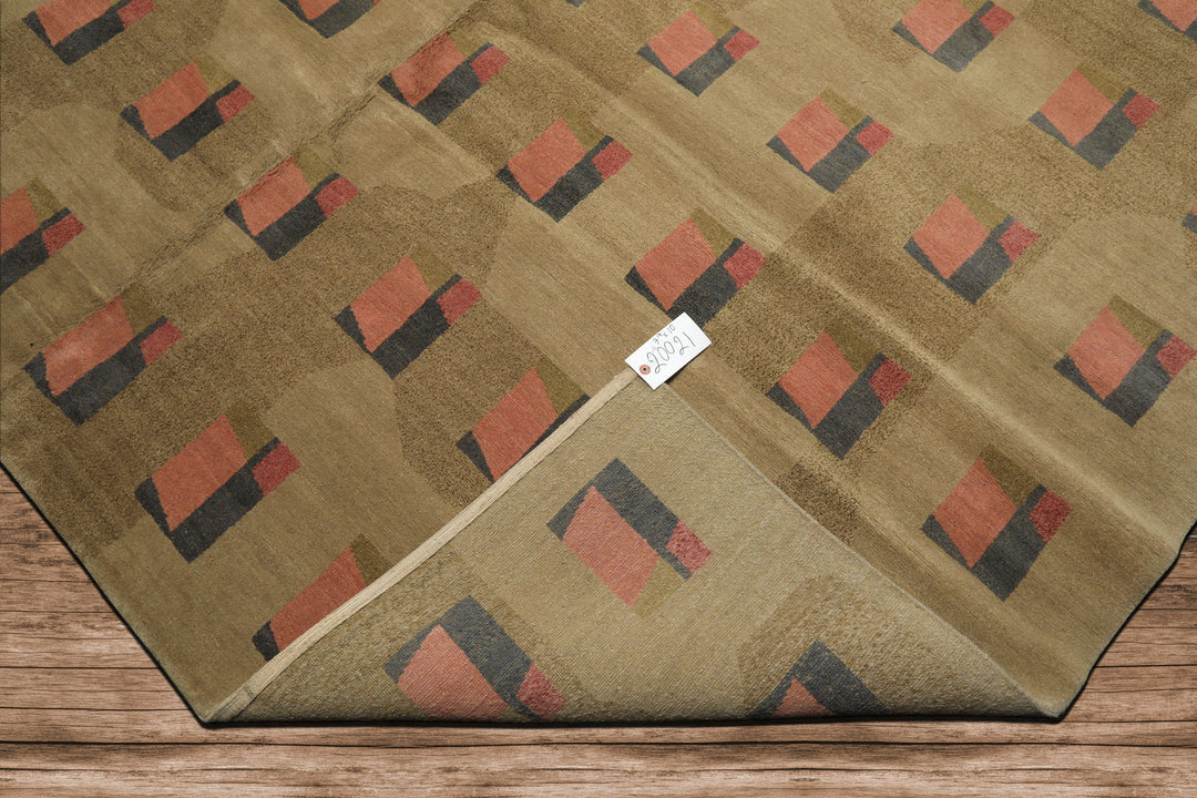 8x10 Moss, Blush, Gray Color Hand Knotted Tibetan Wool & Silk Modern & Contemporary Oriental Rug