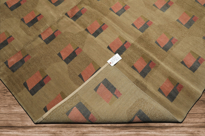 8x10 Moss, Blush, Gray Color Hand Knotted Tibetan Wool & Silk Modern & Contemporary Oriental Rug