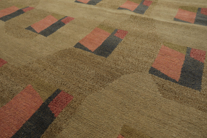 8x10 Moss, Blush, Gray Color Hand Knotted Tibetan Wool & Silk Modern & Contemporary Oriental Rug