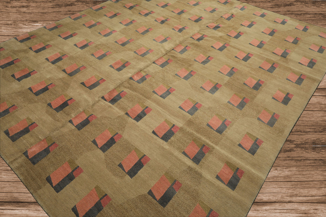 8x10 Moss, Blush, Gray Color Hand Knotted Tibetan Wool & Silk Modern & Contemporary Oriental Rug
