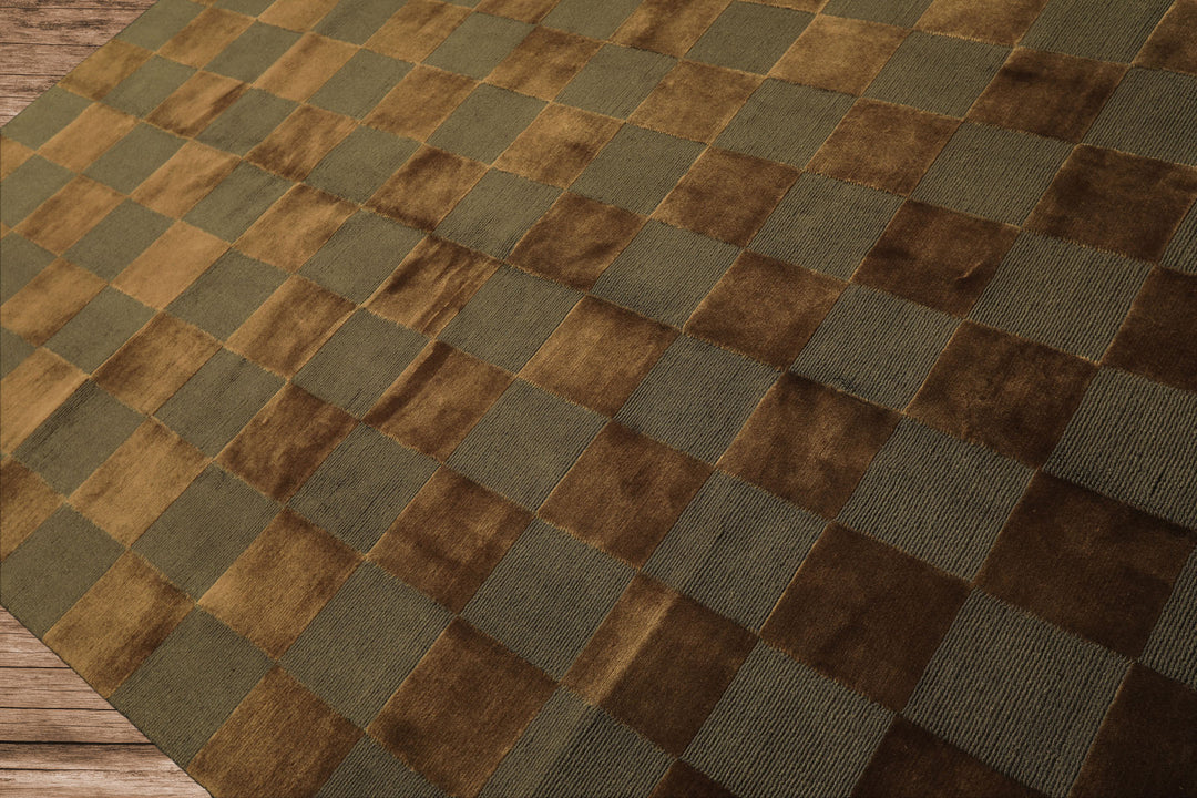 6x9 Olive, Green, Gold Color Hand Knotted Tibetan Wool & Silk Modern & Contemporary Oriental Rug