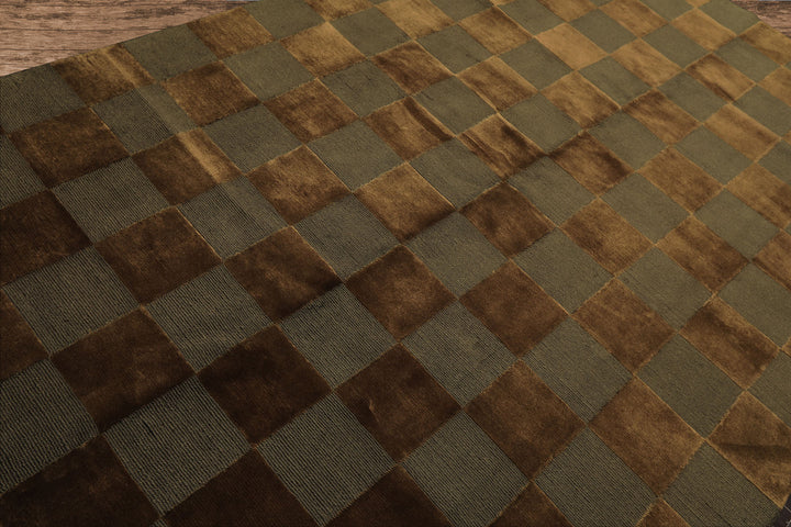 6x9 Olive, Green, Gold Color Hand Knotted Tibetan Wool & Silk Modern & Contemporary Oriental Rug