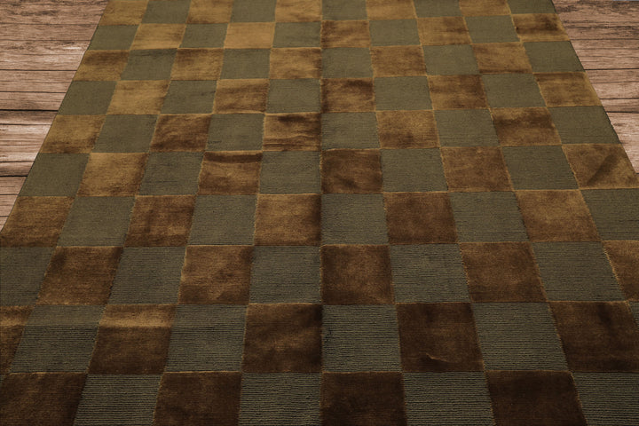 6x9 Olive, Green, Gold Color Hand Knotted Tibetan Wool & Silk Modern & Contemporary Oriental Rug