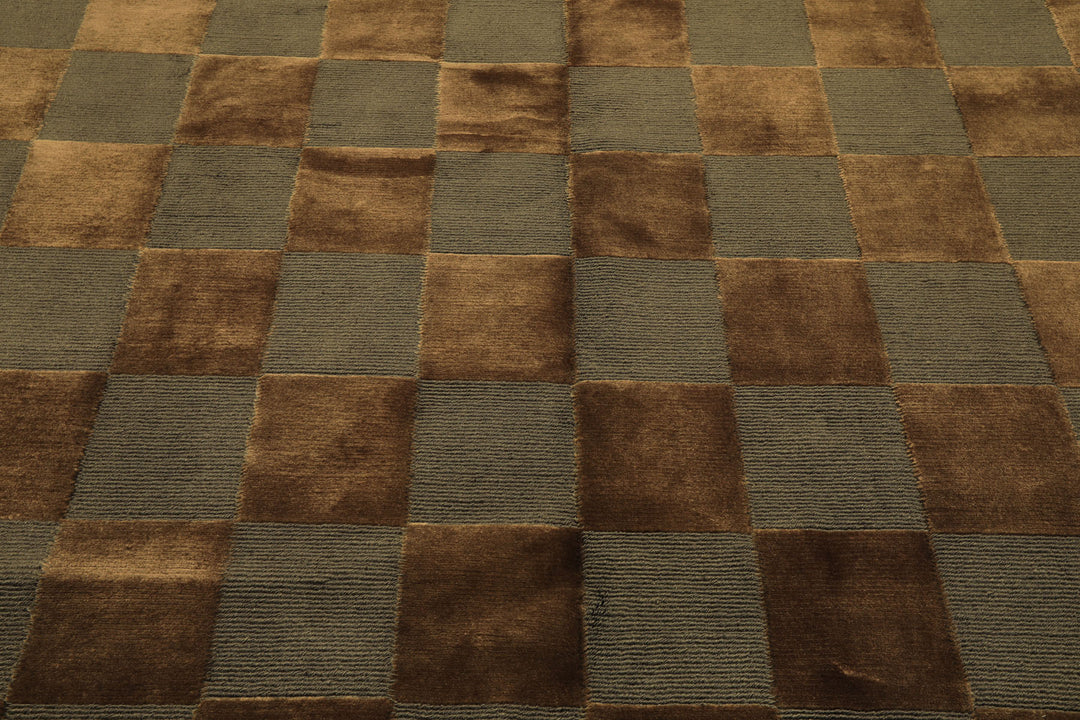 6x9 Olive, Green, Gold Color Hand Knotted Tibetan Wool & Silk Modern & Contemporary Oriental Rug