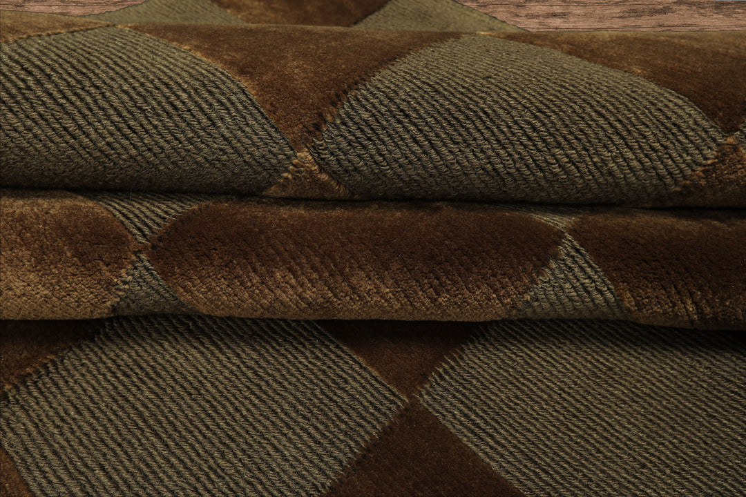 6x9 Olive, Green, Gold Color Hand Knotted Tibetan Wool & Silk Modern & Contemporary Oriental Rug