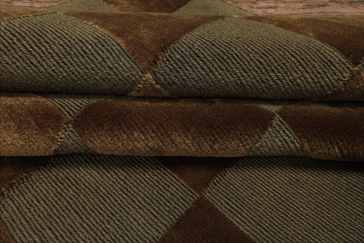 6x9 Olive, Green, Gold Color Hand Knotted Tibetan Wool & Silk Modern & Contemporary Oriental Rug