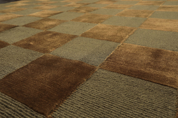 6x9 Olive, Green, Gold Color Hand Knotted Tibetan Wool & Silk Modern & Contemporary Oriental Rug