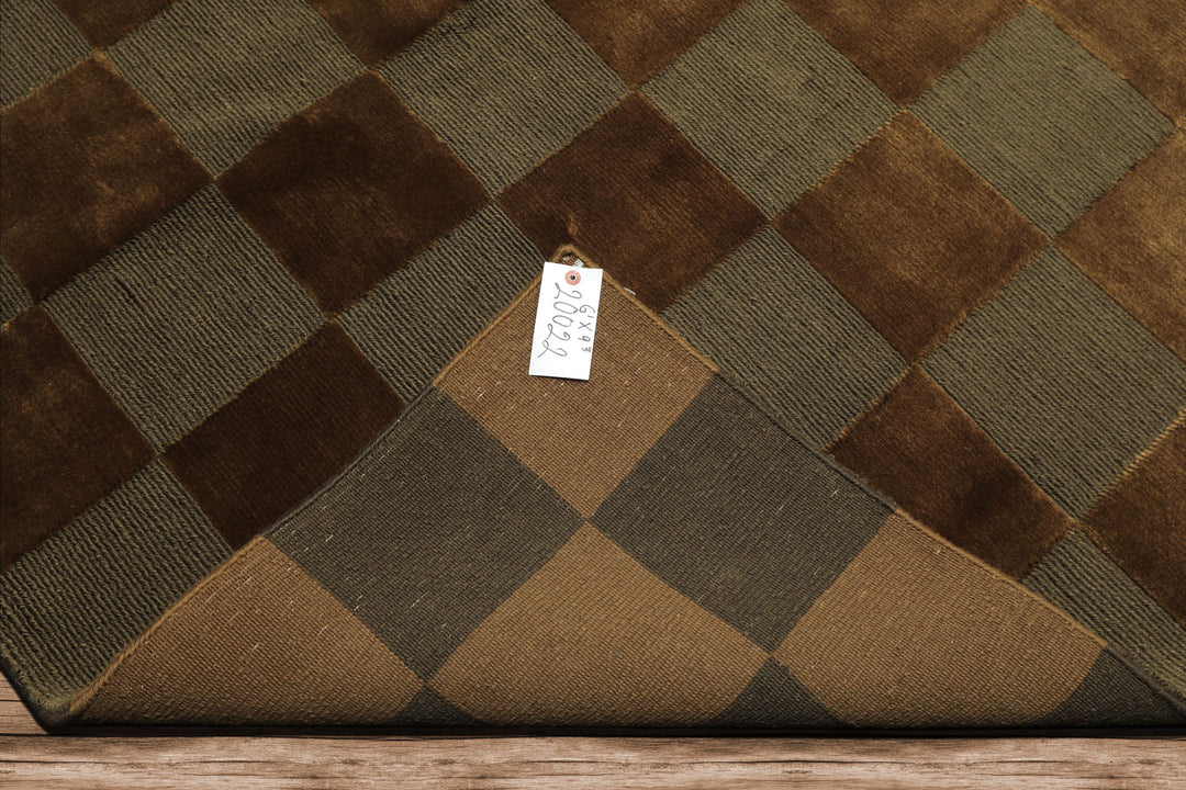 6x9 Olive, Green, Gold Color Hand Knotted Tibetan Wool & Silk Modern & Contemporary Oriental Rug