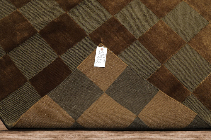 6x9 Olive, Green, Gold Color Hand Knotted Tibetan Wool & Silk Modern & Contemporary Oriental Rug