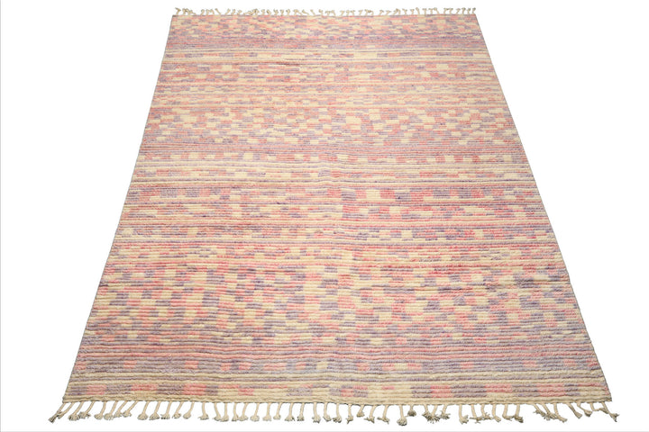 8x10 Ivory, Blush, Lavender Color Hand Knotted Moroccan Wool Modern & Contemporary Oriental Rug