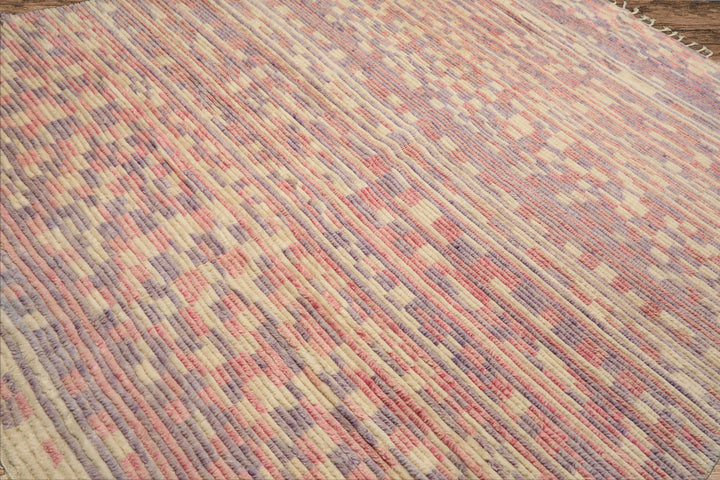 8x10 Ivory, Blush, Lavender Color Hand Knotted Moroccan Wool Modern & Contemporary Oriental Rug