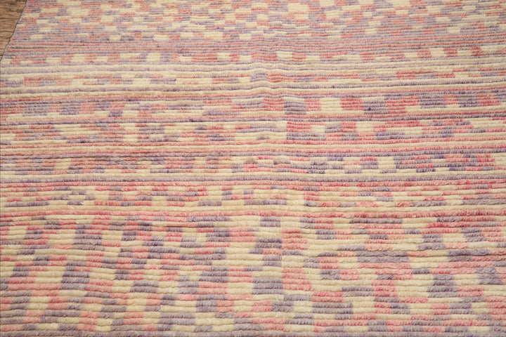 8x10 Ivory, Blush, Lavender Color Hand Knotted Moroccan Wool Modern & Contemporary Oriental Rug