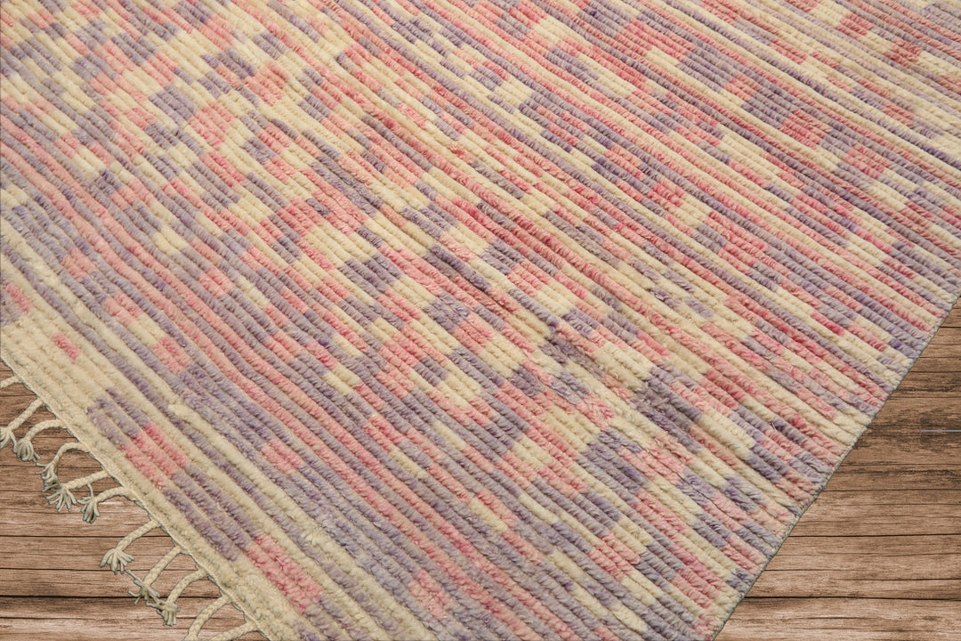 8x10 Ivory, Blush, Lavender Color Hand Knotted Moroccan Wool Modern & Contemporary Oriental Rug