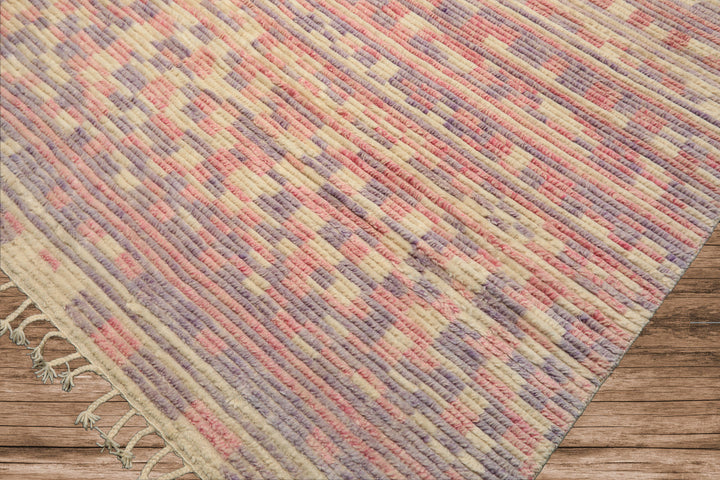 8x10 Ivory, Blush, Lavender Color Hand Knotted Moroccan Wool Modern & Contemporary Oriental Rug