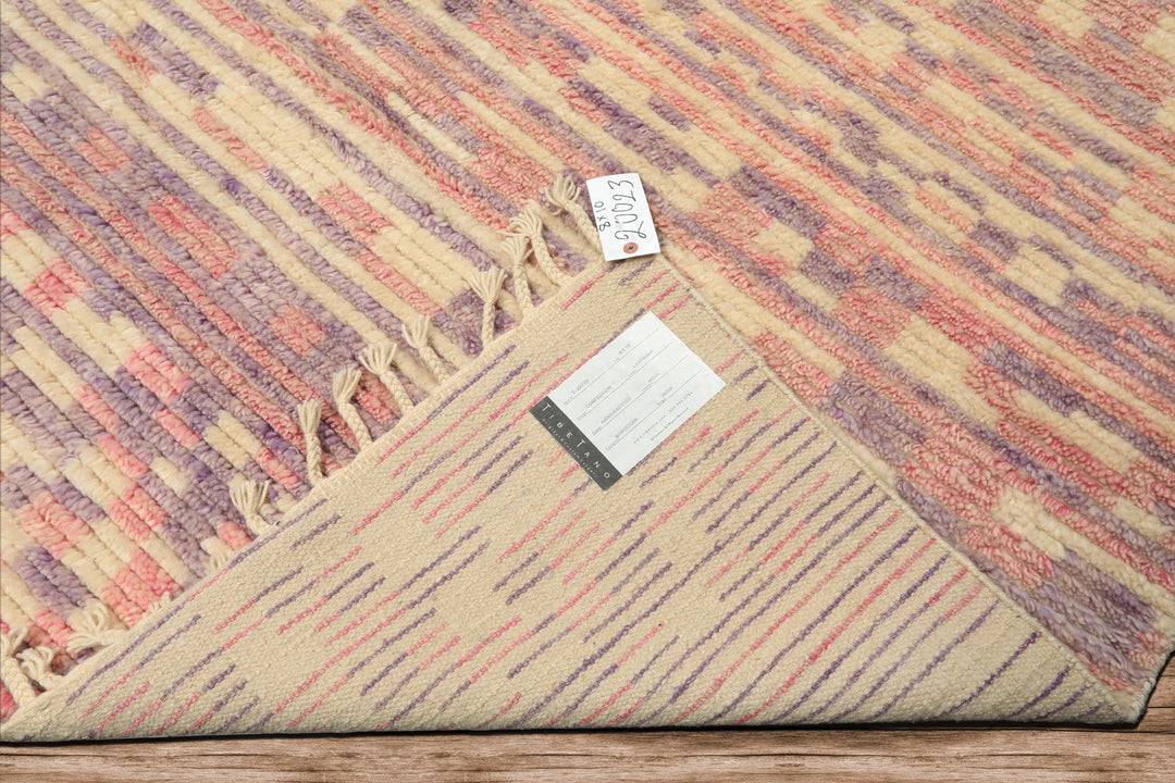8x10 Ivory, Blush, Lavender Color Hand Knotted Moroccan Wool Modern & Contemporary Oriental Rug