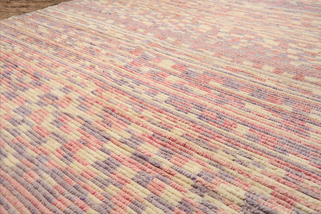 8x10 Ivory, Blush, Lavender Color Hand Knotted Moroccan Wool Modern & Contemporary Oriental Rug