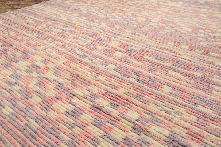 8x10 Ivory, Blush, Lavender Color Hand Knotted Moroccan Wool Modern & Contemporary Oriental Rug