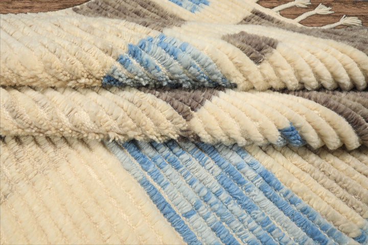 8x10 Ivory, Blue, Brown Color Hand Knotted Moroccan Wool Modern & Contemporary Oriental Rug
