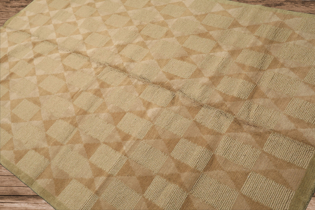 6x9 Moss, Beige, Tan Color Hand Knotted Tibetan Wool Modern & Contemporary Oriental Rug