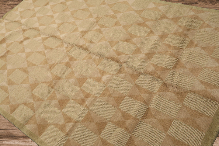 6x9 Moss, Beige, Tan Color Hand Knotted Tibetan Wool Modern & Contemporary Oriental Rug