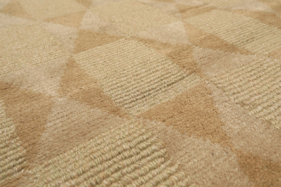 6x9 Moss, Beige, Tan Color Hand Knotted Tibetan Wool Modern & Contemporary Oriental Rug