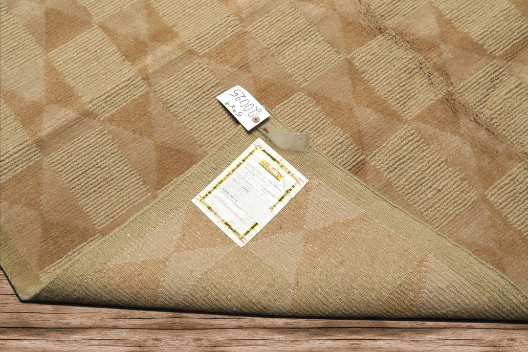 6x9 Moss, Beige, Tan Color Hand Knotted Tibetan Wool Modern & Contemporary Oriental Rug