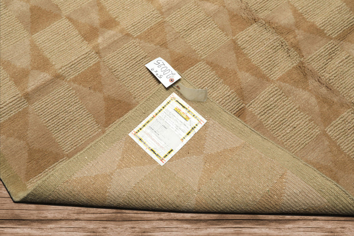 6x9 Moss, Beige, Tan Color Hand Knotted Tibetan Wool Modern & Contemporary Oriental Rug