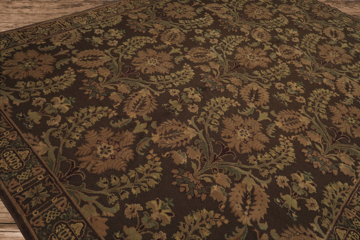 9x12 Brown, Tan, Sage Color Hand Knotted French Aubusson Savonnerie Wool Traditional Oriental Rug