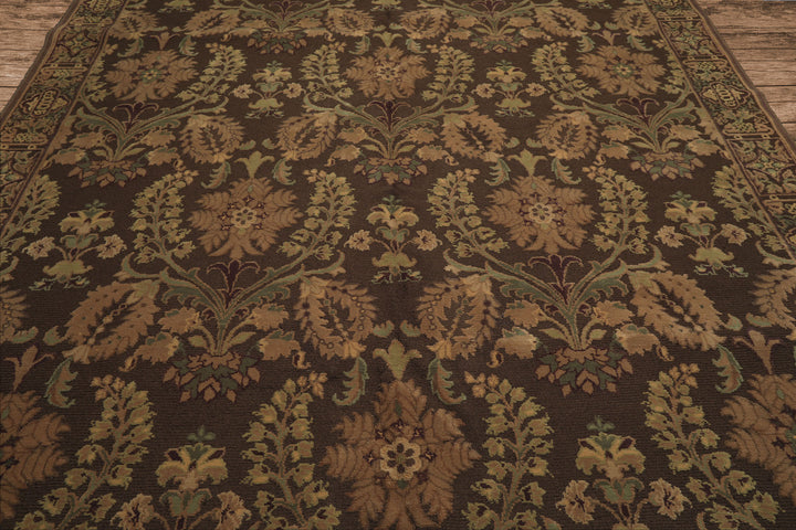 9x12 Brown, Tan, Sage Color Hand Knotted French Aubusson Savonnerie Wool Traditional Oriental Rug