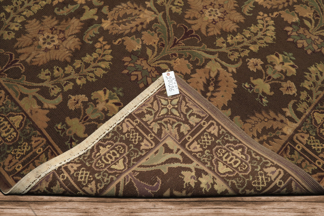9x12 Brown, Tan, Sage Color Hand Knotted French Aubusson Savonnerie Wool Traditional Oriental Rug