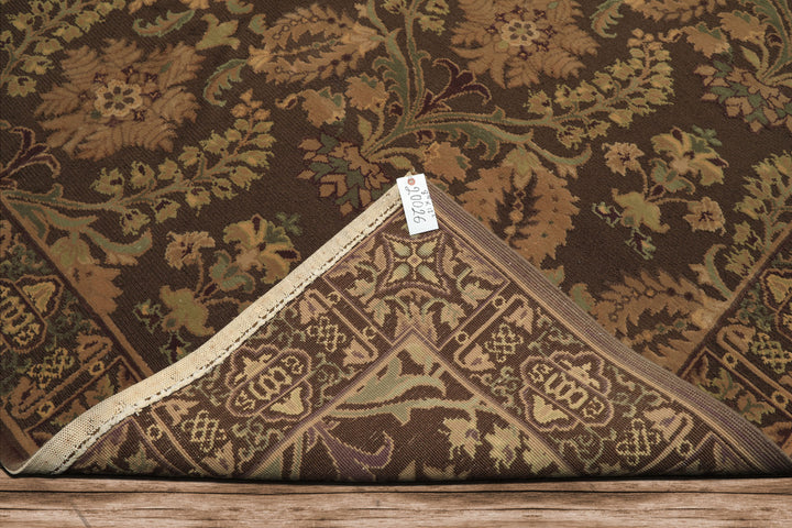 9x12 Brown, Tan, Sage Color Hand Knotted French Aubusson Savonnerie Wool Traditional Oriental Rug
