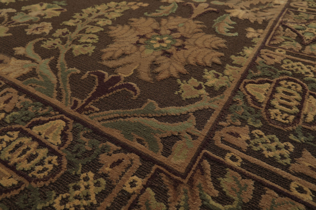 9x12 Brown, Tan, Sage Color Hand Knotted French Aubusson Savonnerie Wool Traditional Oriental Rug