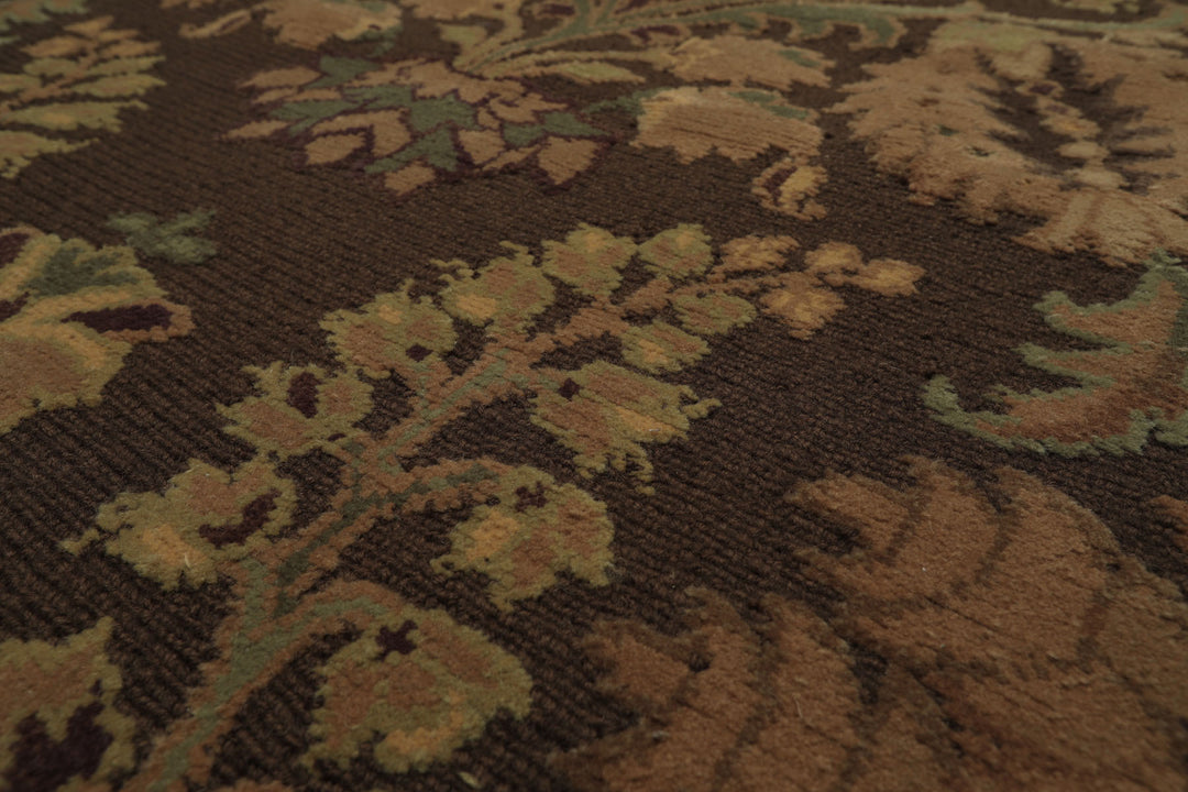 9x12 Brown, Tan, Sage Color Hand Knotted French Aubusson Savonnerie Wool Traditional Oriental Rug