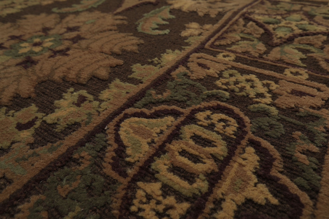 9x12 Brown, Tan, Sage Color Hand Knotted French Aubusson Savonnerie Wool Traditional Oriental Rug