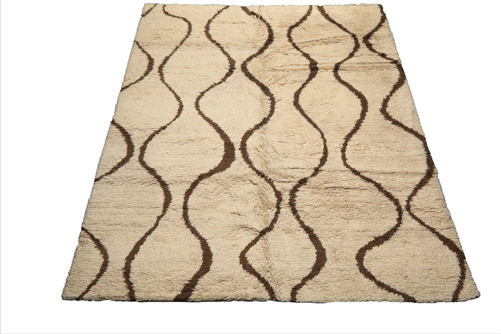 8x10 Ivory, Green, Coral Color Hand Knotted Moroccan Wool Modern & Contemporary Oriental Rug