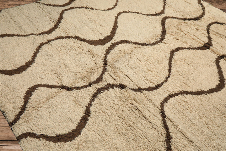 8x10 Ivory, Green, Coral Color Hand Knotted Moroccan Wool Modern & Contemporary Oriental Rug