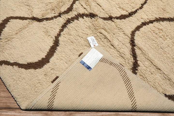 8x10 Ivory, Green, Coral Color Hand Knotted Moroccan Wool Modern & Contemporary Oriental Rug