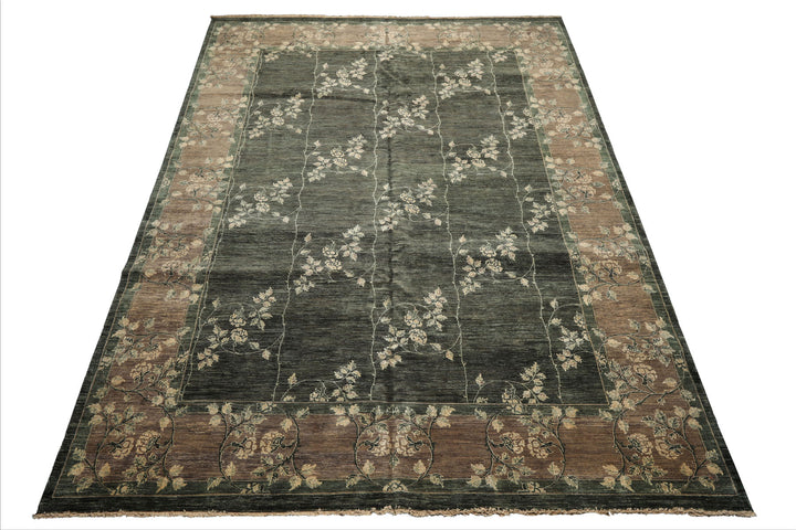 9x12 Celadon, Taupe, Ivory Color Hand Knotted Peshawar Wool Transitional Oriental Rug