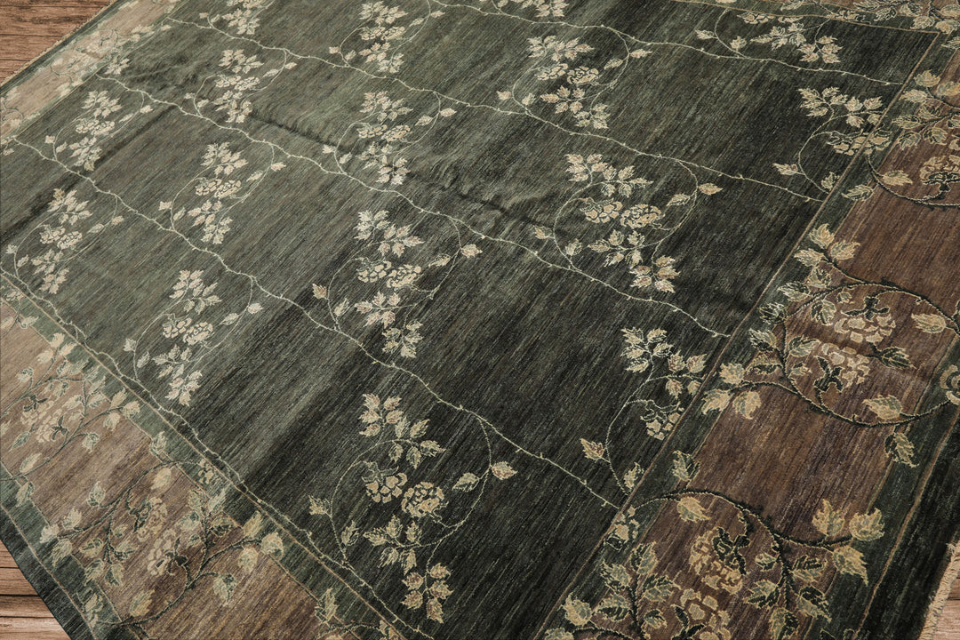 9x12 Celadon, Taupe, Ivory Color Hand Knotted Peshawar Wool Transitional Oriental Rug