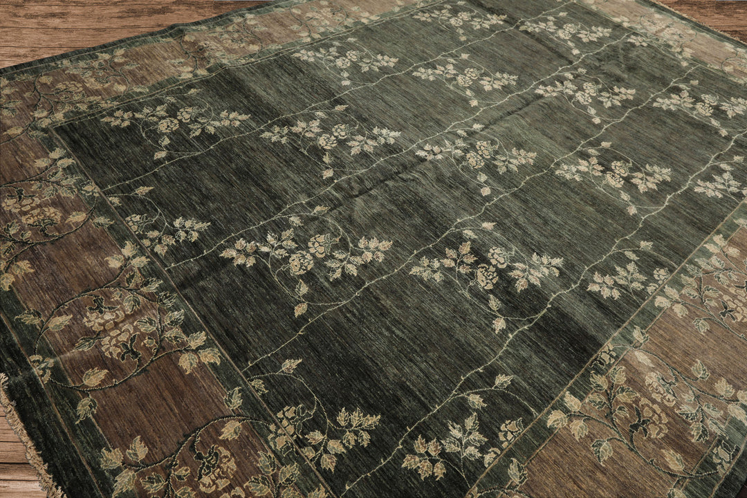 9x12 Celadon, Taupe, Ivory Color Hand Knotted Peshawar Wool Transitional Oriental Rug