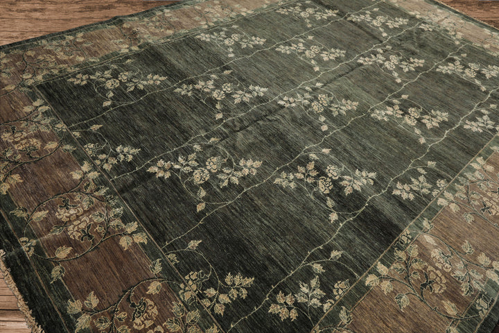 9x12 Celadon, Taupe, Ivory Color Hand Knotted Peshawar Wool Transitional Oriental Rug