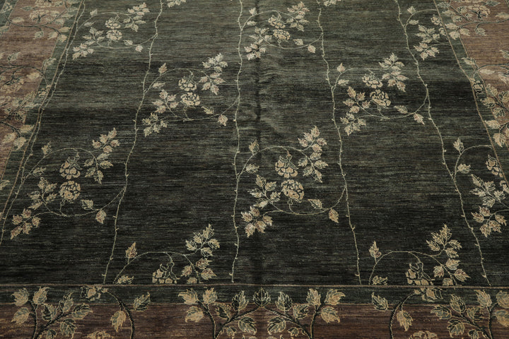 9x12 Celadon, Taupe, Ivory Color Hand Knotted Peshawar Wool Transitional Oriental Rug