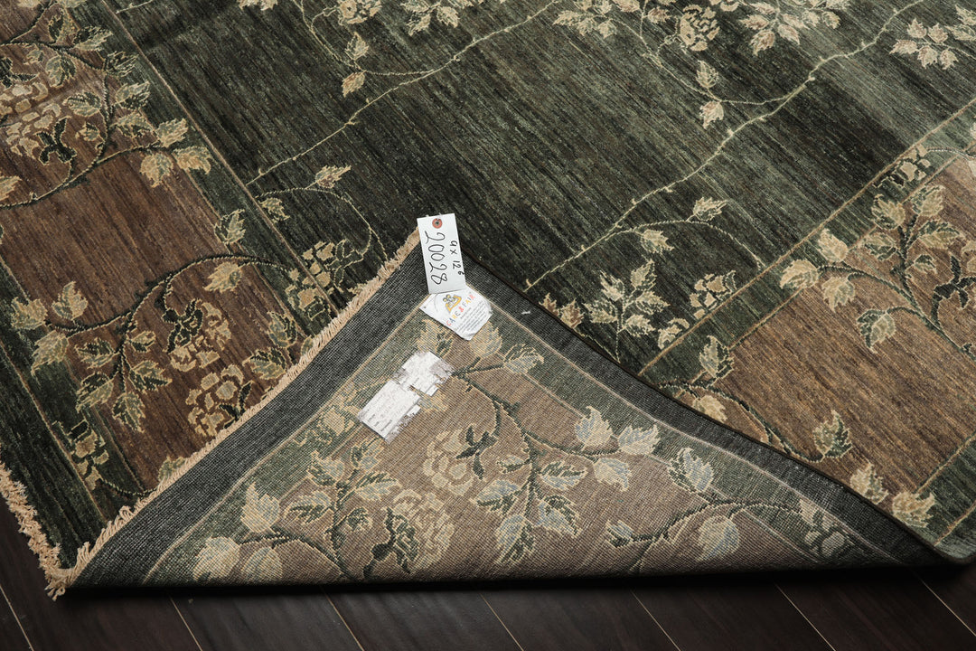 9x12 Celadon, Taupe, Ivory Color Hand Knotted Peshawar Wool Transitional Oriental Rug