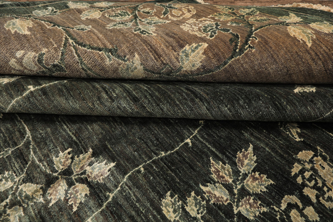 9x12 Celadon, Taupe, Ivory Color Hand Knotted Peshawar Wool Transitional Oriental Rug