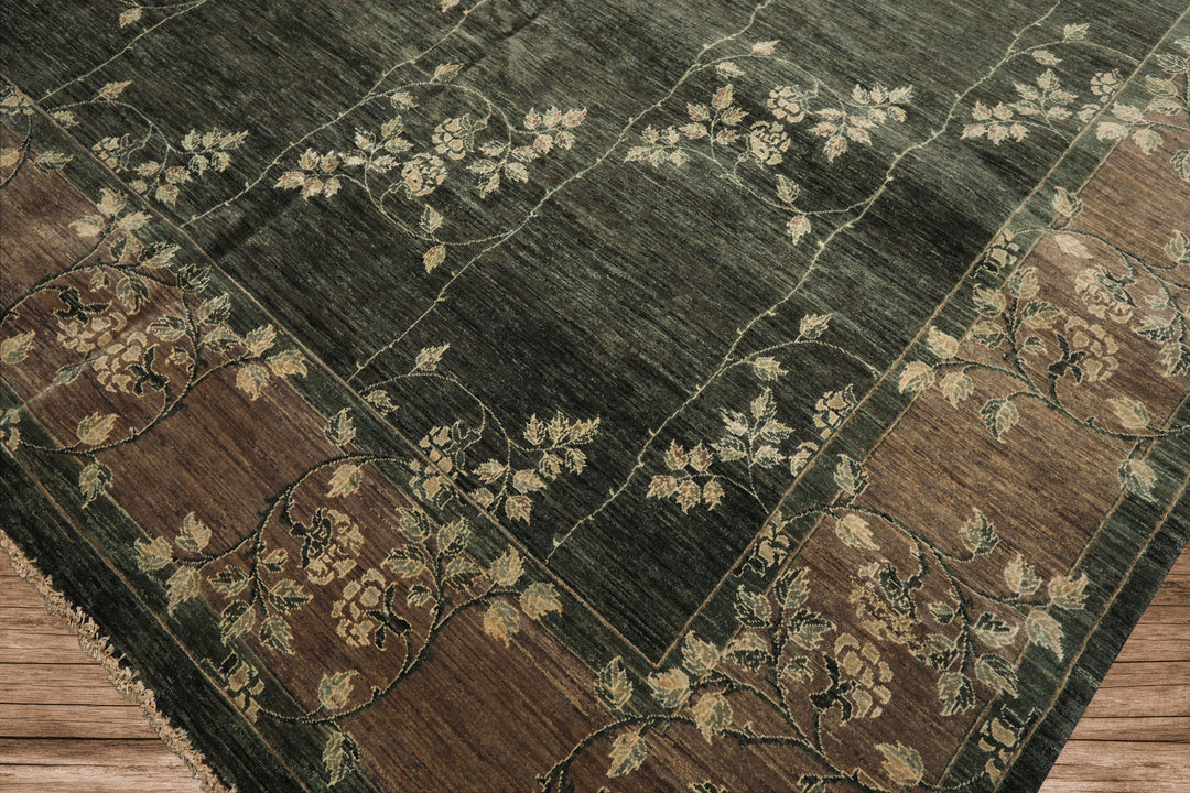 9x12 Celadon, Taupe, Ivory Color Hand Knotted Peshawar Wool Transitional Oriental Rug