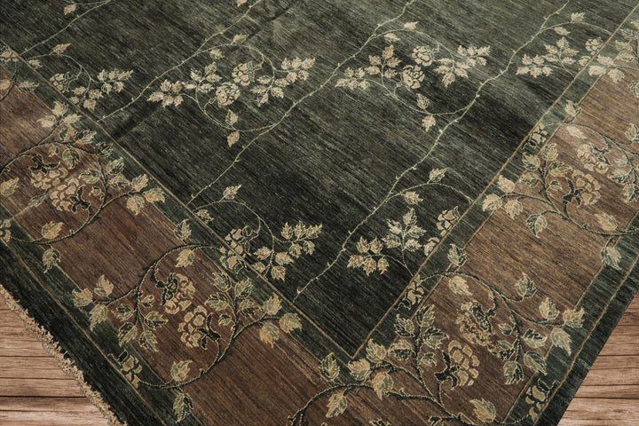 9x12 Celadon, Taupe, Ivory Color Hand Knotted Peshawar Wool Transitional Oriental Rug