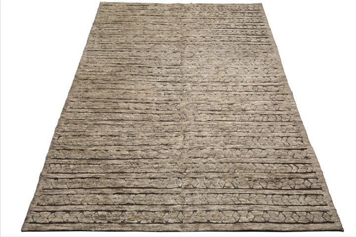 9x12 Beige, Brown, Color Hand Knotted Moroccan Wool Modern & Contemporary Oriental Rug