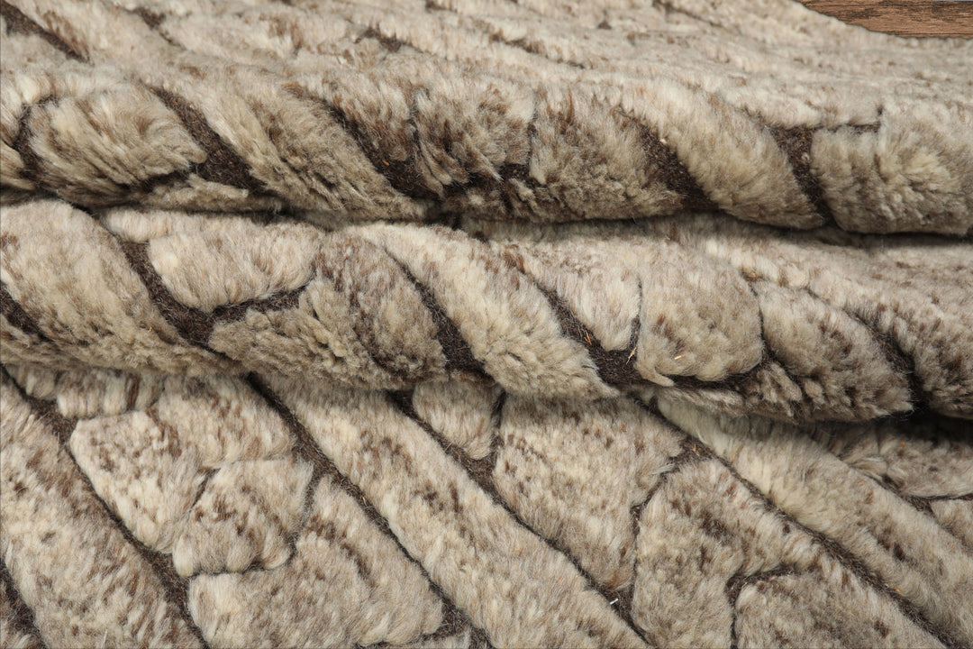 9x12 Beige, Brown, Color Hand Knotted Moroccan Wool Modern & Contemporary Oriental Rug