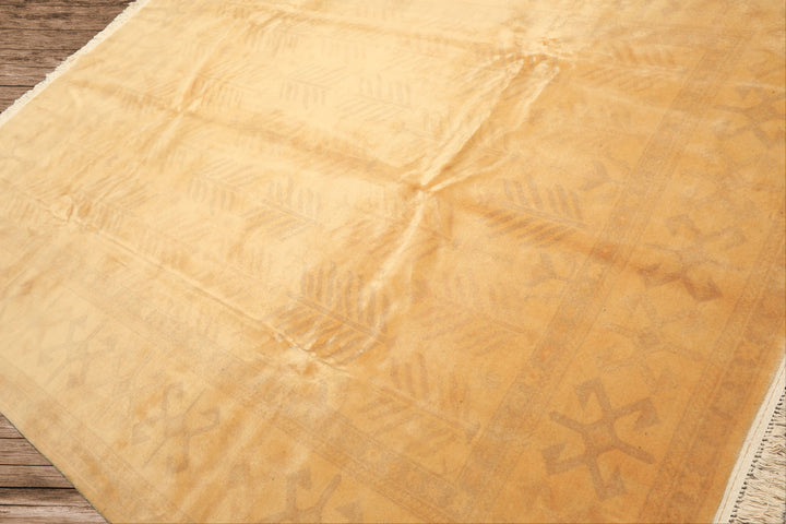 8x10 Tan, Beige, Gray Color Hand Knotted Oushak New Zealand Wool Transitional Oriental Rug